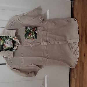 On The Byas beige tropical button up size medium